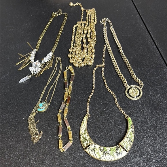 Jewelry - Bundle Lot 6 Gold Tone Fashion Wearable Necklace Jewel Statement